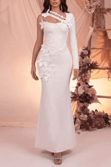 White One Shoulder 3D Floral Dress
