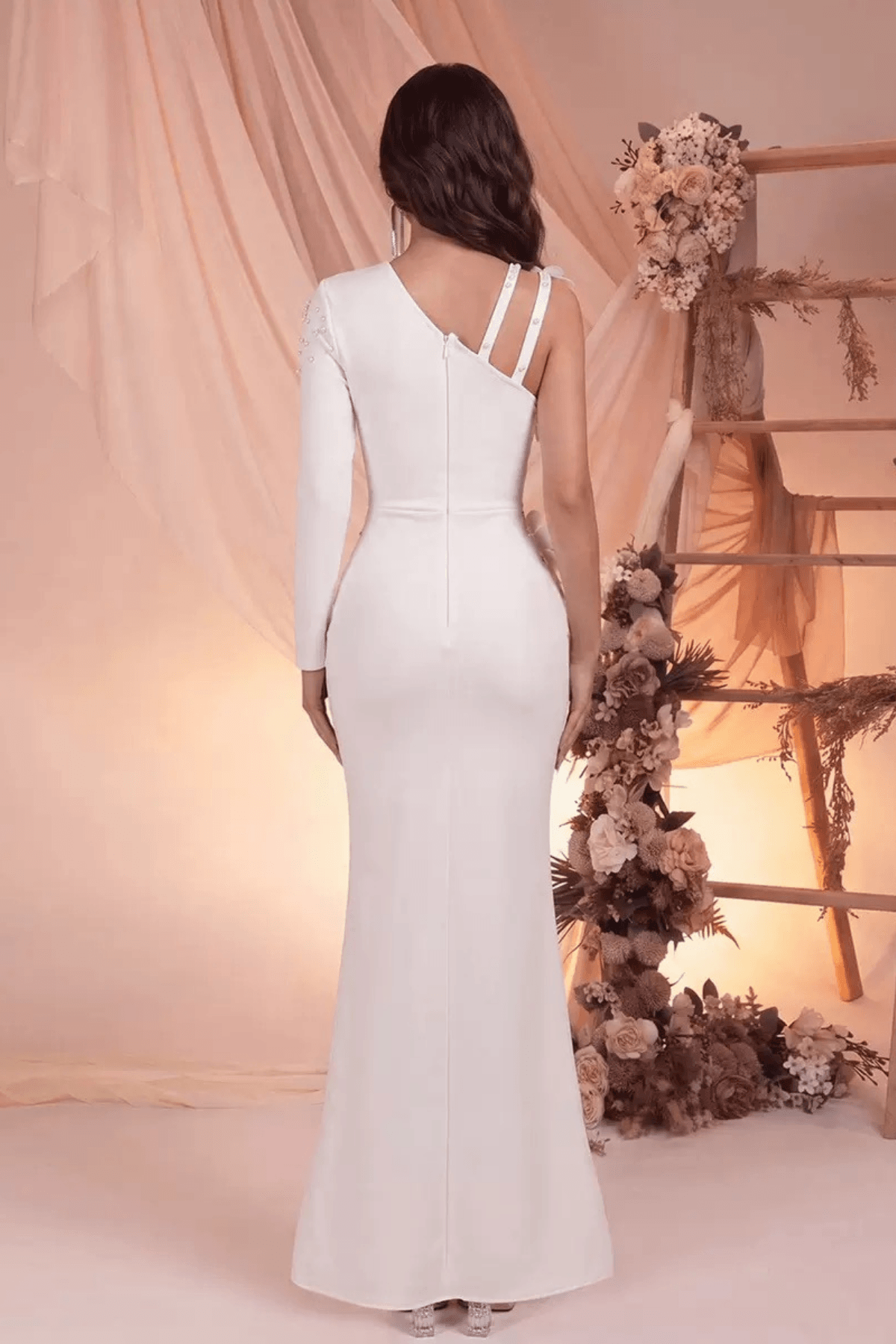 White One Shoulder 3D Floral Dress