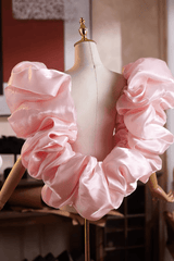 Pink Glossy Organza Voluminous Ruffled Shawl
