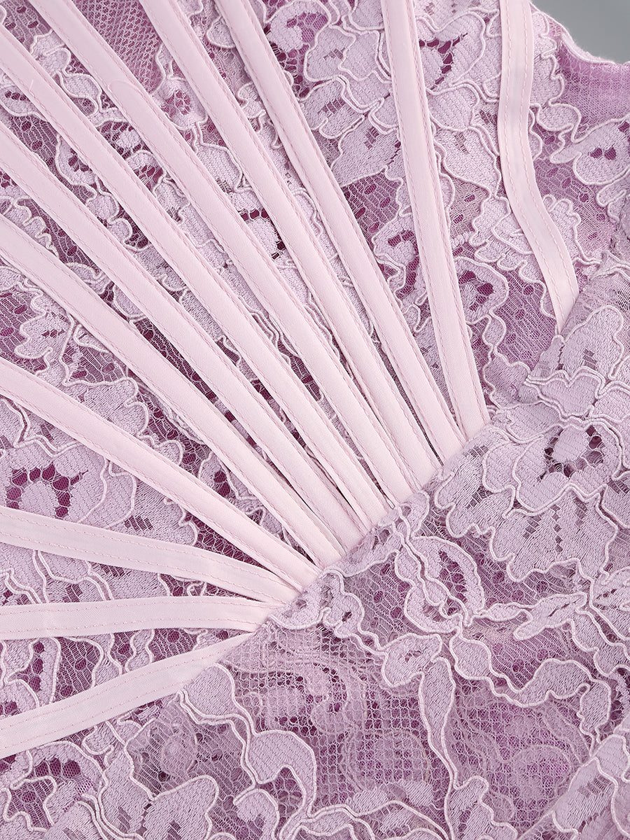Lace Appliques Mini Dress In Light Purple