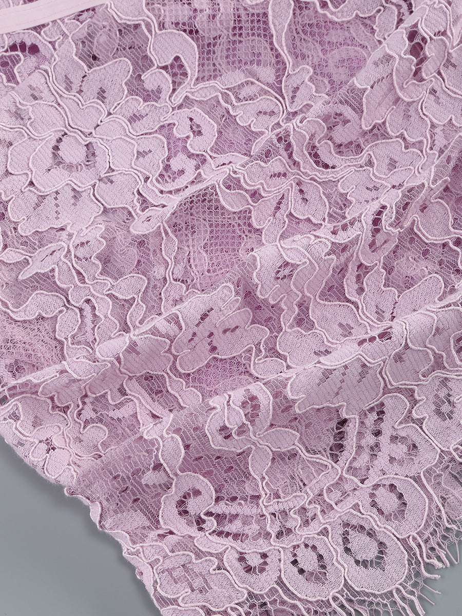 Lace Appliques Mini Dress In Light Purple