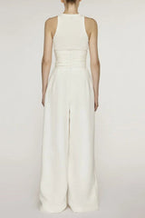 Vest High Waist Wide Leg Long Skirt Suit in White