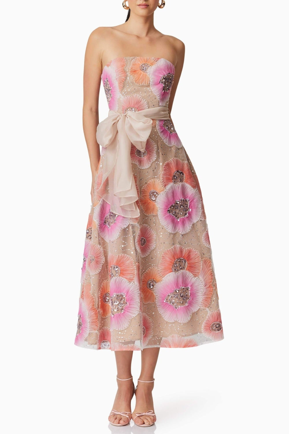 Flower Sequin Embellished Midi Dress