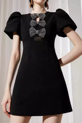 Puff Sleeve Mini Dress in Black