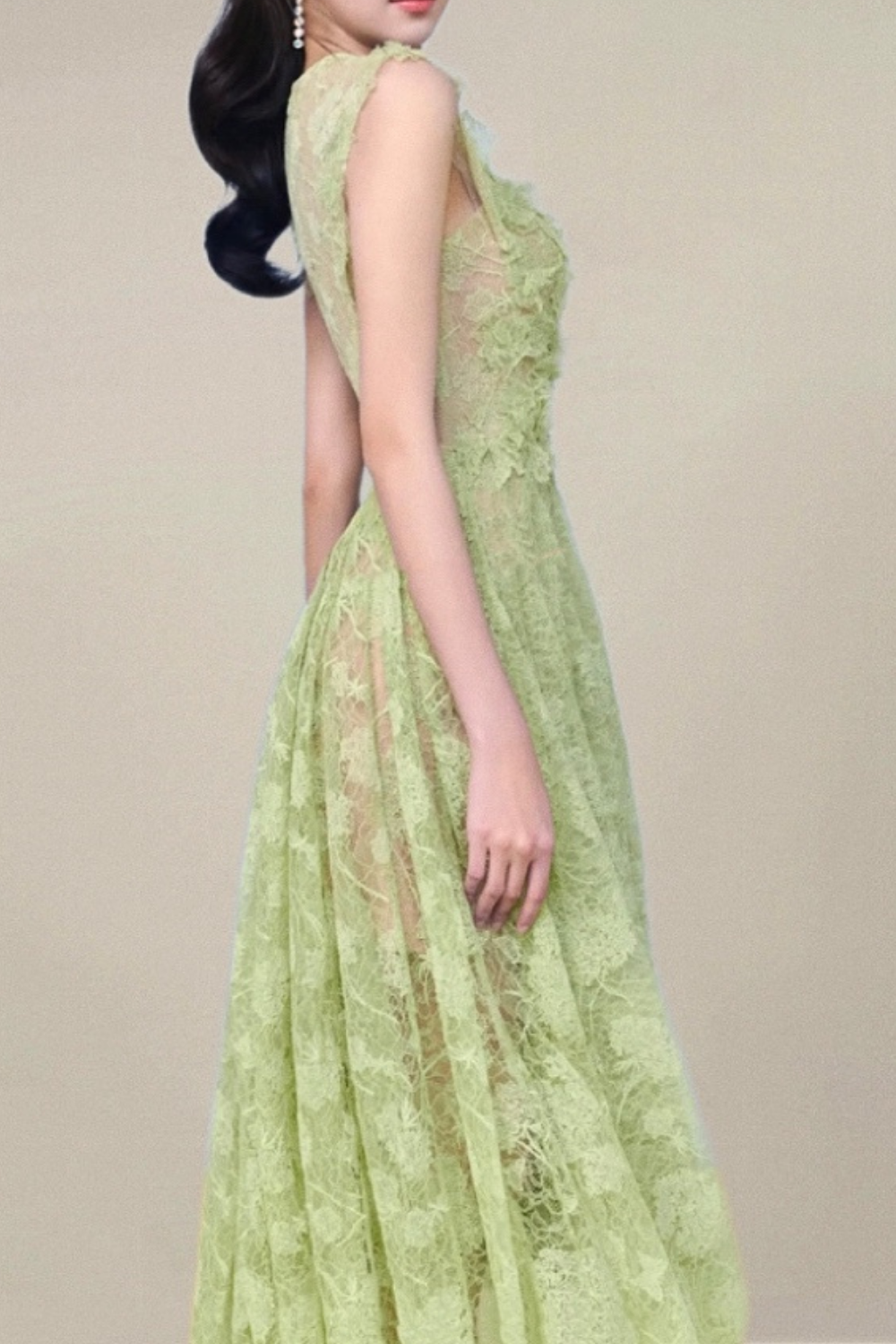 Lace Flower Embellished Maxi Dress in Green