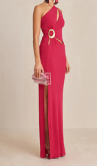 One-Shoulder Cutout Side Maxi Dress In Magenta