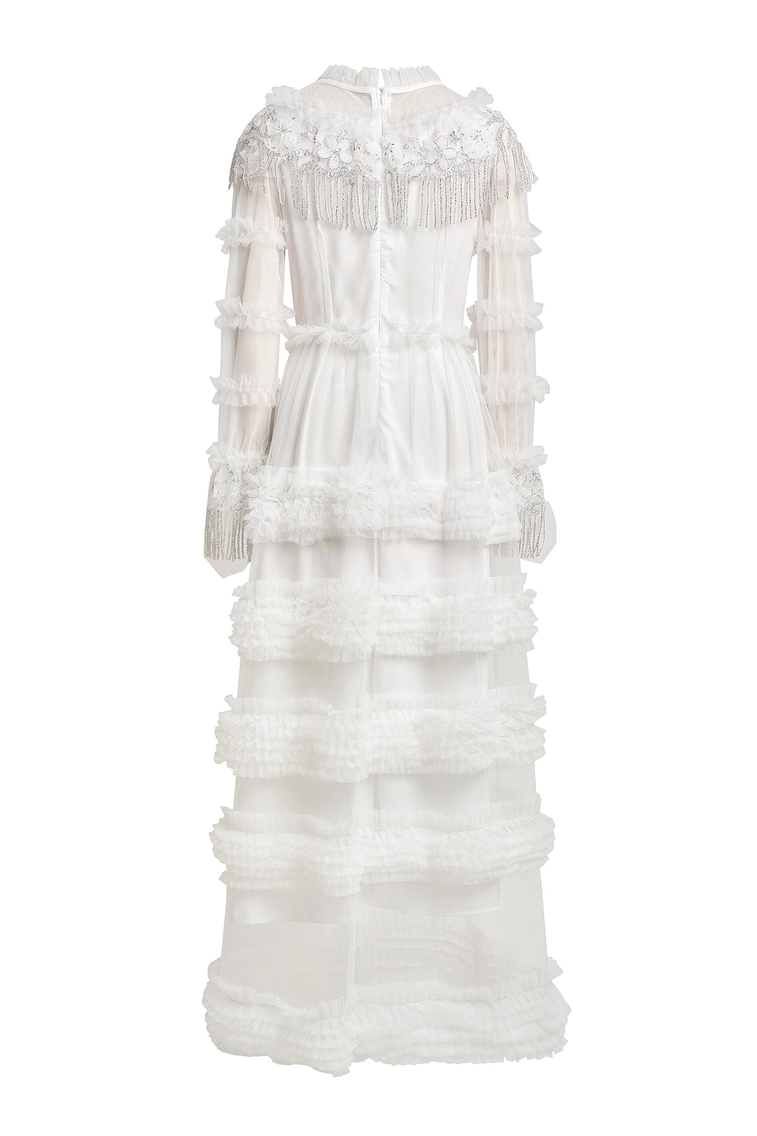 White Frill Round Neck Midi Dress