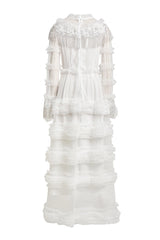 White Frill Round Neck Midi Dress