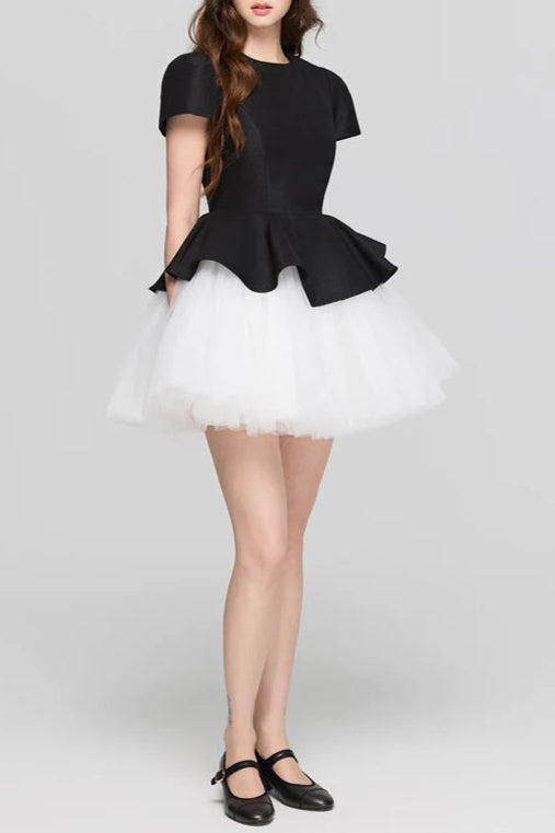 Ruffle Hem Puffy Mini Dress