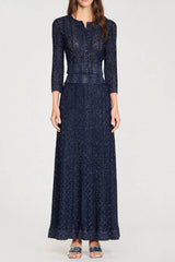 Rhinestone Knit Maxi Skirt in Navy Blue