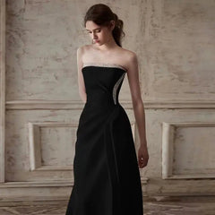Ruched Beading Black Prom Dress
