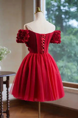 Red 3d Appliques Mini Prom Dress