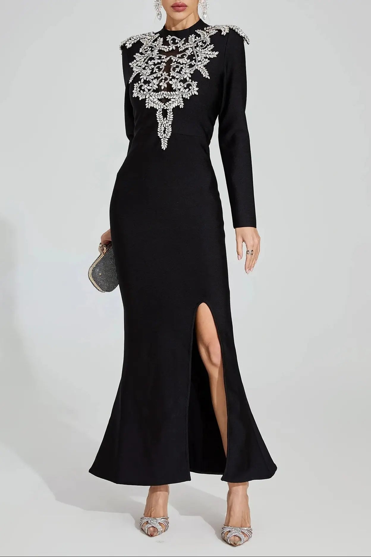 Black Diamond Pattern Bandage Maxi Dress