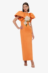 Embellished Maxi Dress Print in Tangerine