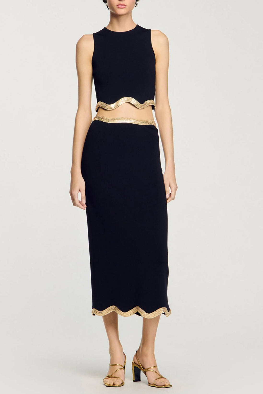 Black Long Knitted Skirt with Chain Detail