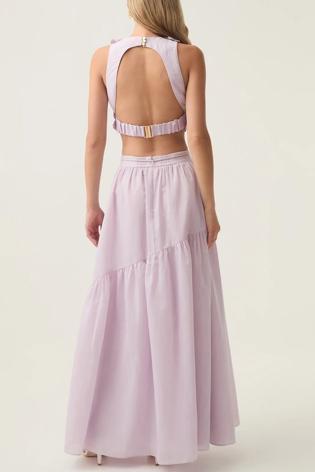 Flower Shell Top Maxi Skirt Set in Purple