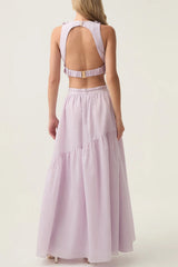 Flower Shell Top Maxi Skirt Set in Purple