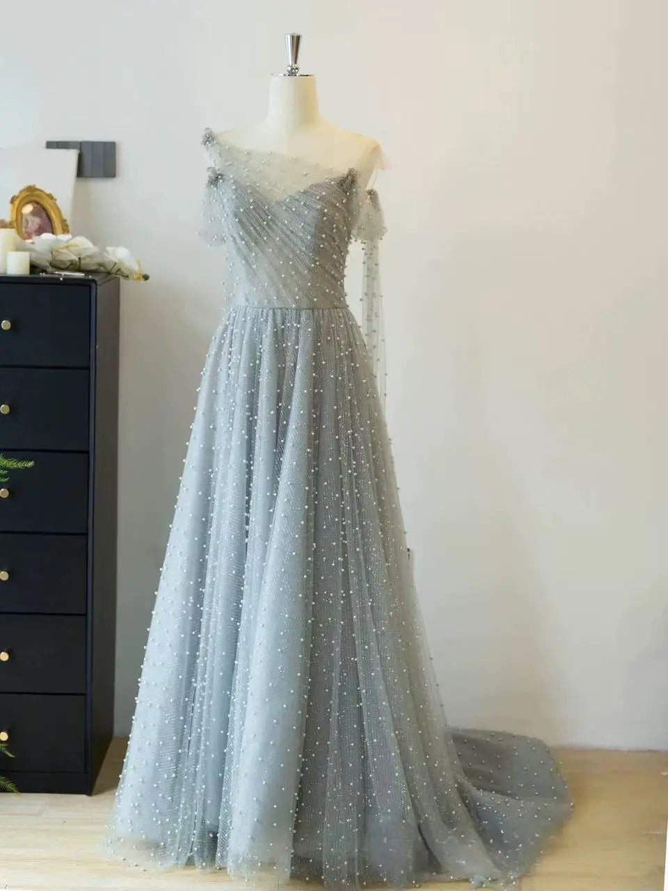 Blue One-Shoulder Maxi Evening Dress