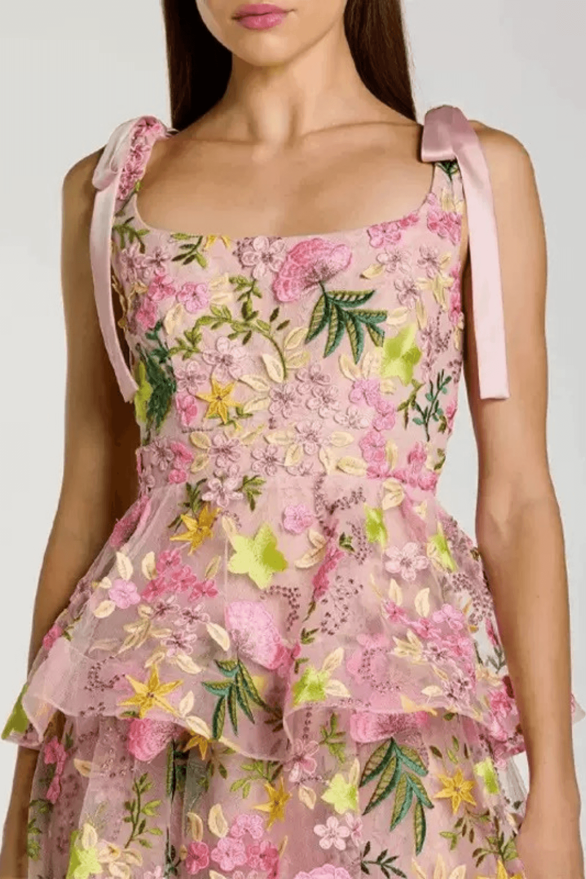 Strap Floral Embroidered Midi Dress