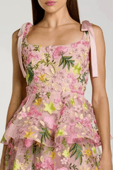 Strap Floral Embroidered Midi Dress