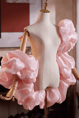 Pink Glossy Organza Voluminous Ruffled Shawl