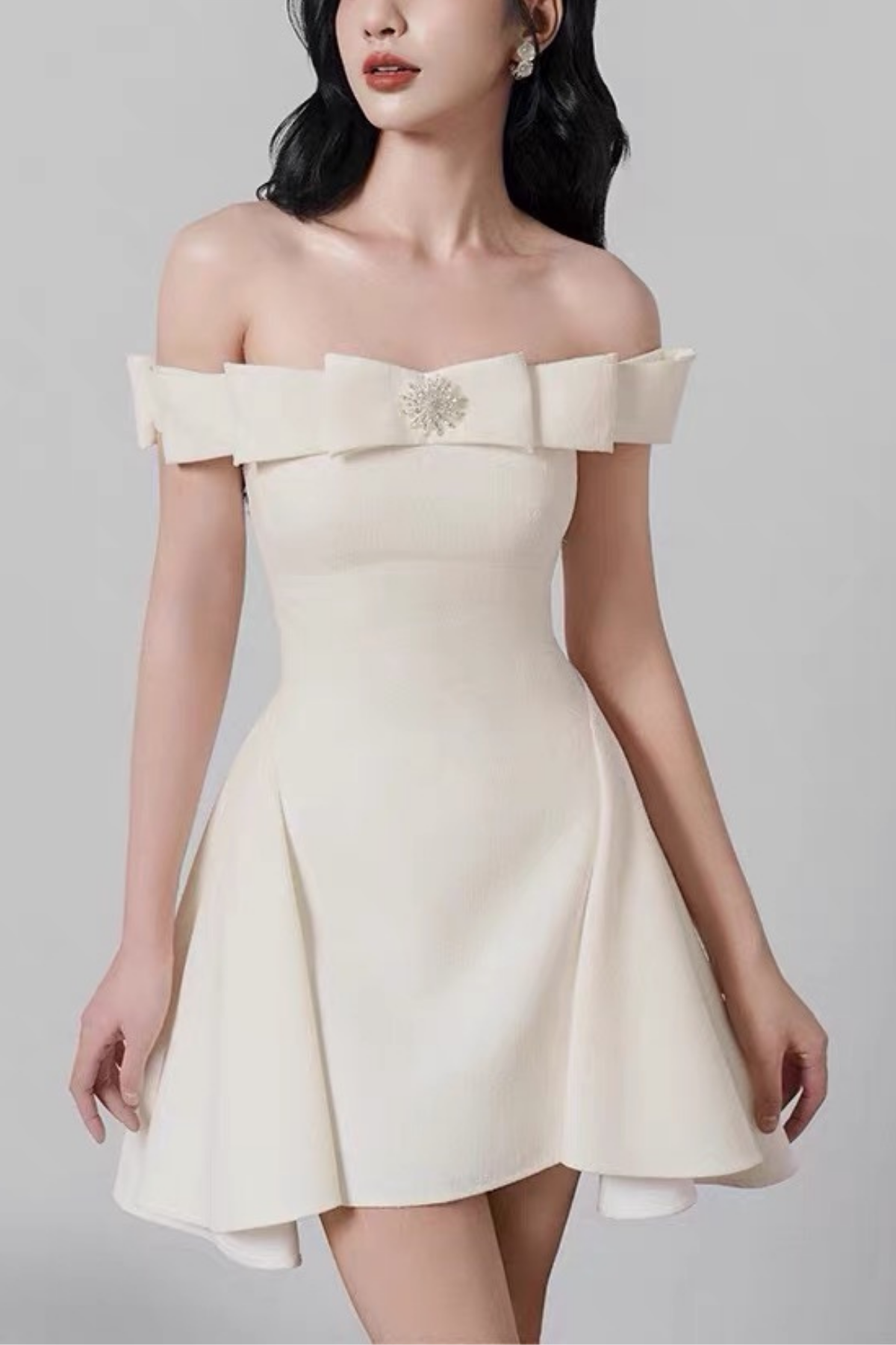 Crystal Off-Shoulder White Mini Dress