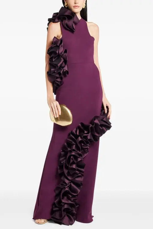 Ruffled-Bodycon Gown Claret