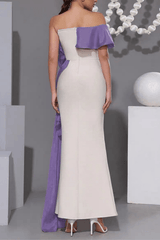 Off Shoulder Contrast Ruffle Dress in Purple