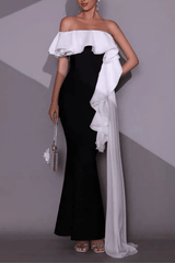 Off Shoulder Contrast Ruffle Dress