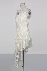One Shoulder Ruched Asymmetrical Satin Dress