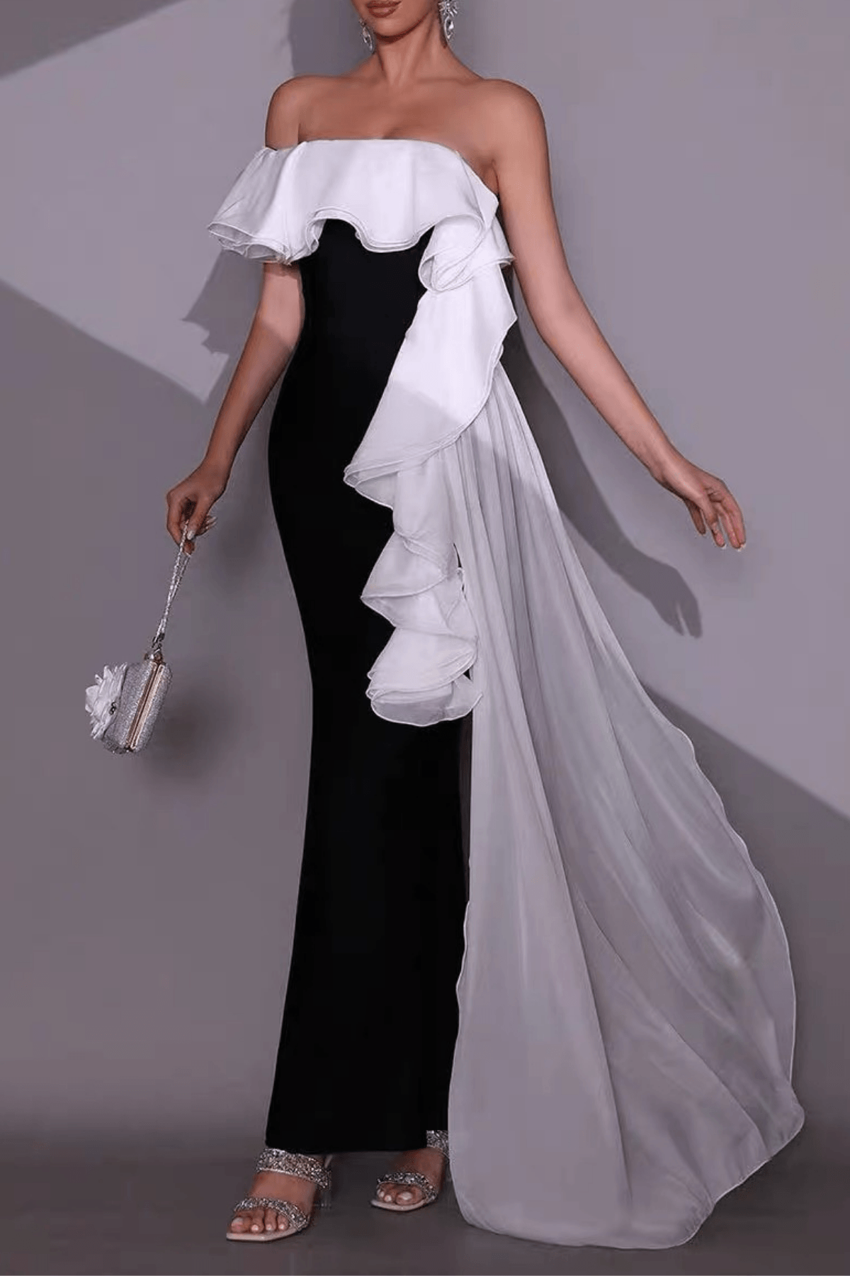 Off Shoulder Contrast Ruffle Dress