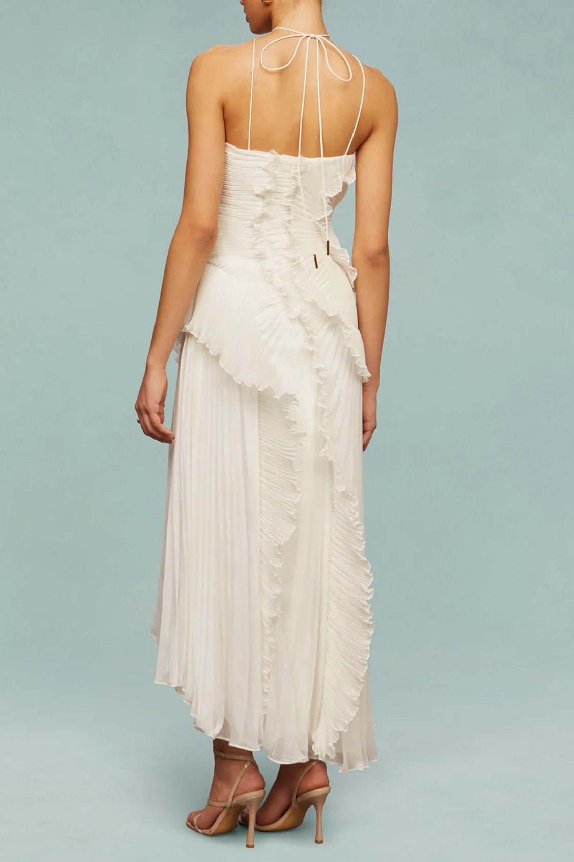 Sleeveless Folds Maxi Dress in Light White