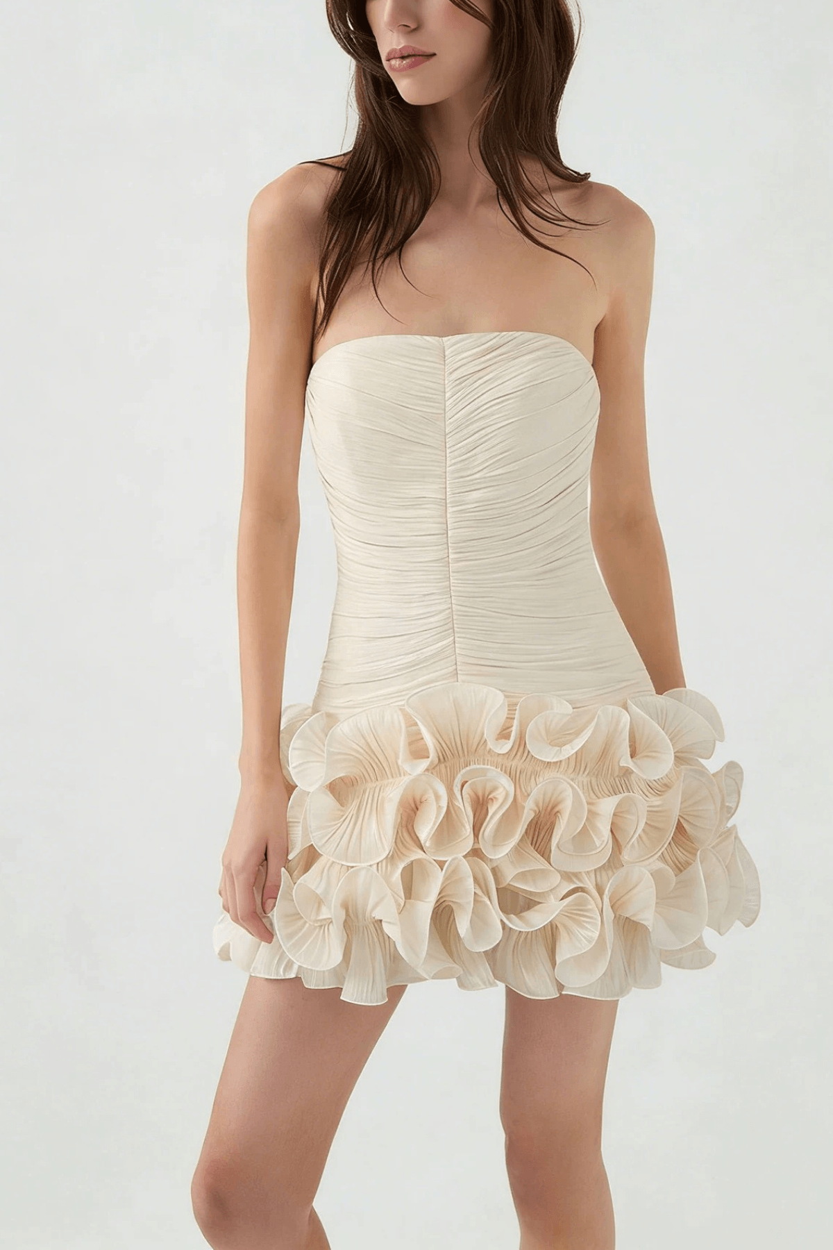 Ruched Mini Ruffle Hem Dress