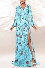 Merry Light Blue Sequin Floral Maxi Dress