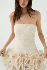 Ruched Mini Ruffle Hem Dress