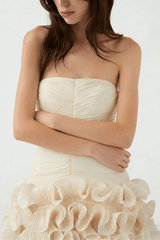 Ruched Mini Ruffle Hem Dress