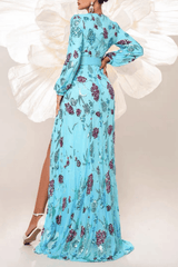 Merry Light Blue Sequin Floral Maxi Dress
