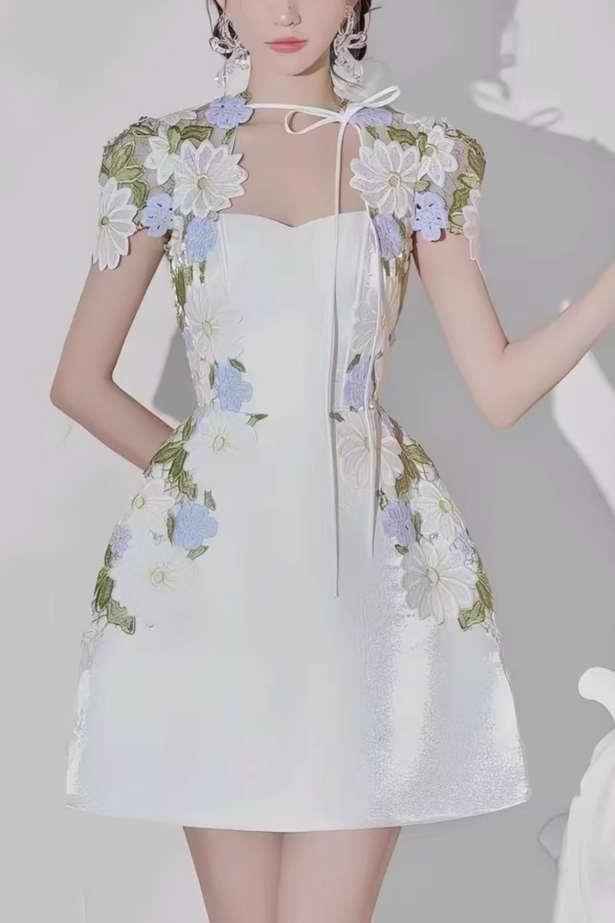 Floral Corset White 3D Flower Mini Dress