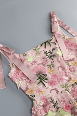 Strap Floral Embroidered Midi Dress