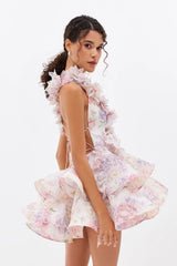 3D Flower Ruffle Mini Dress in Pink