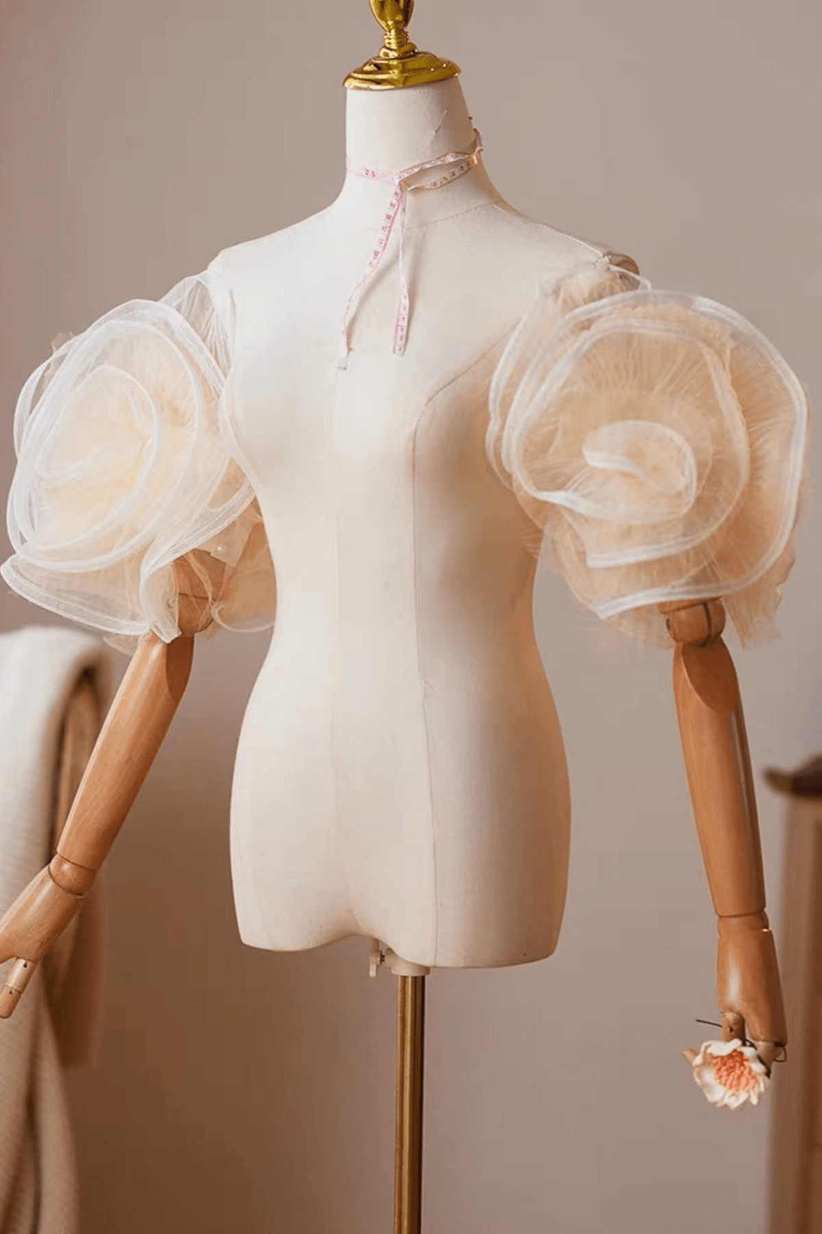 Champagne 3D Flower Detachable Puff Sleeves