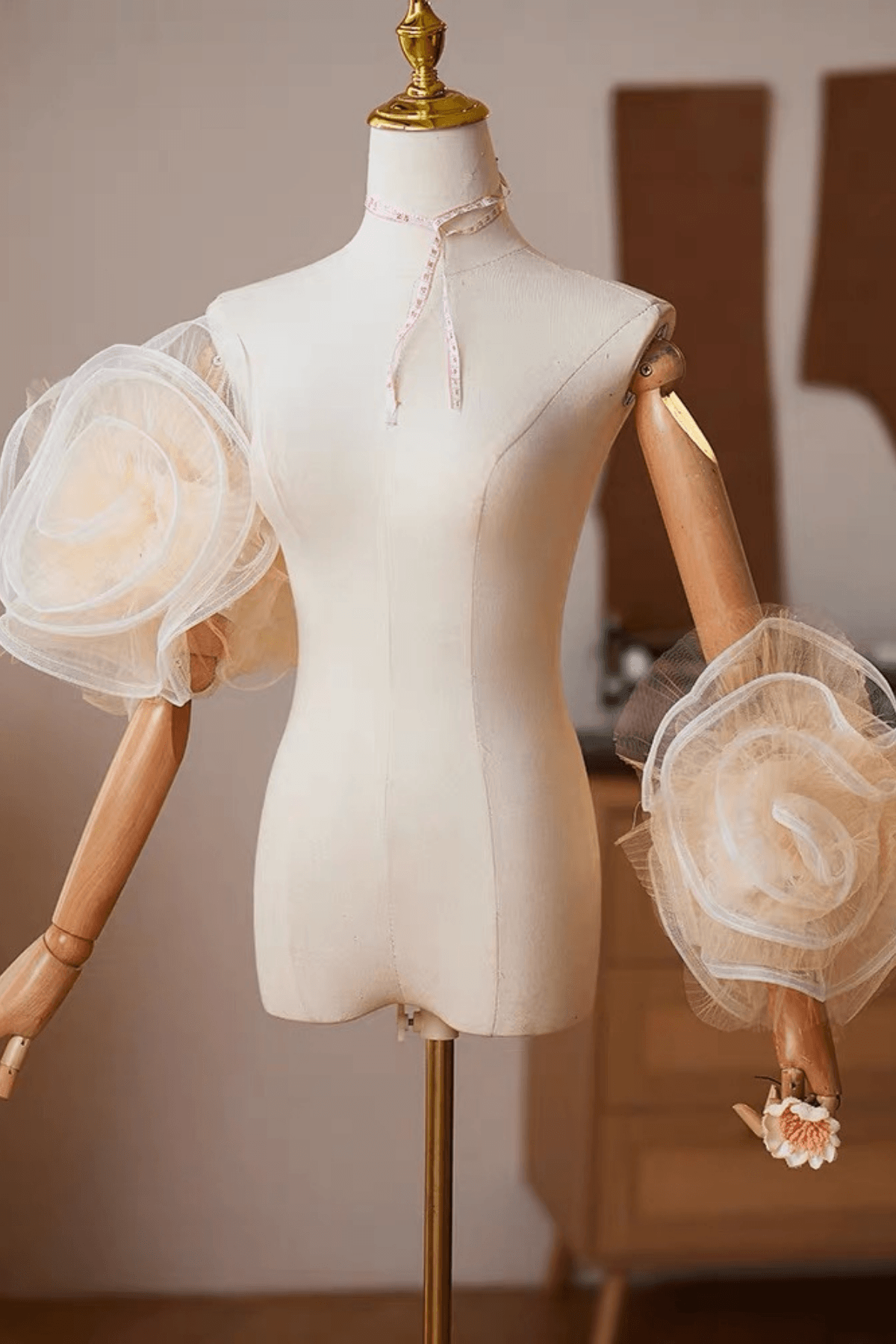 Champagne 3D Flower Detachable Puff Sleeves