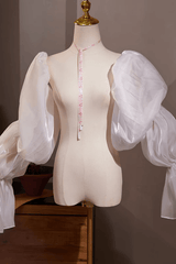 White Shiny Organza Detachable Puff Sleeves