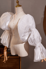 White Shiny Organza Detachable Puff Sleeves