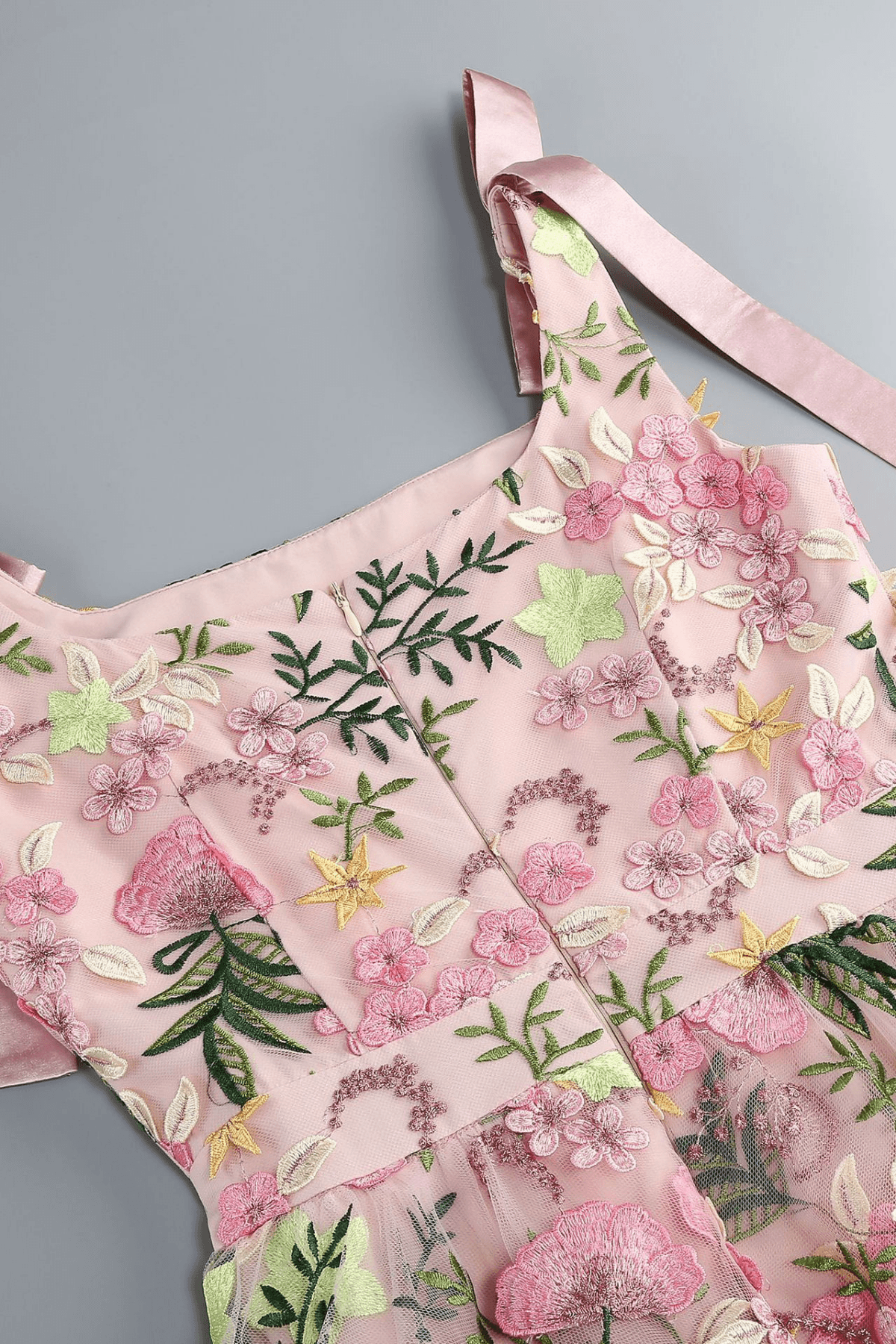 Strap Floral Embroidered Midi Dress