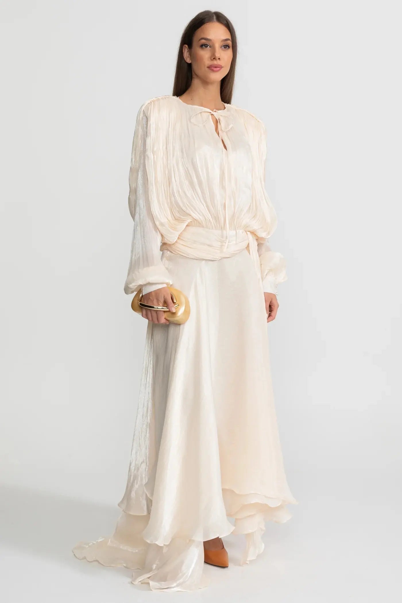 Bodice Puff Sleeve Maxi Dress