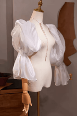 White Shiny Organza Detachable Puff Sleeves