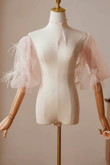 Pink Feather Detachable Puff Sleeves