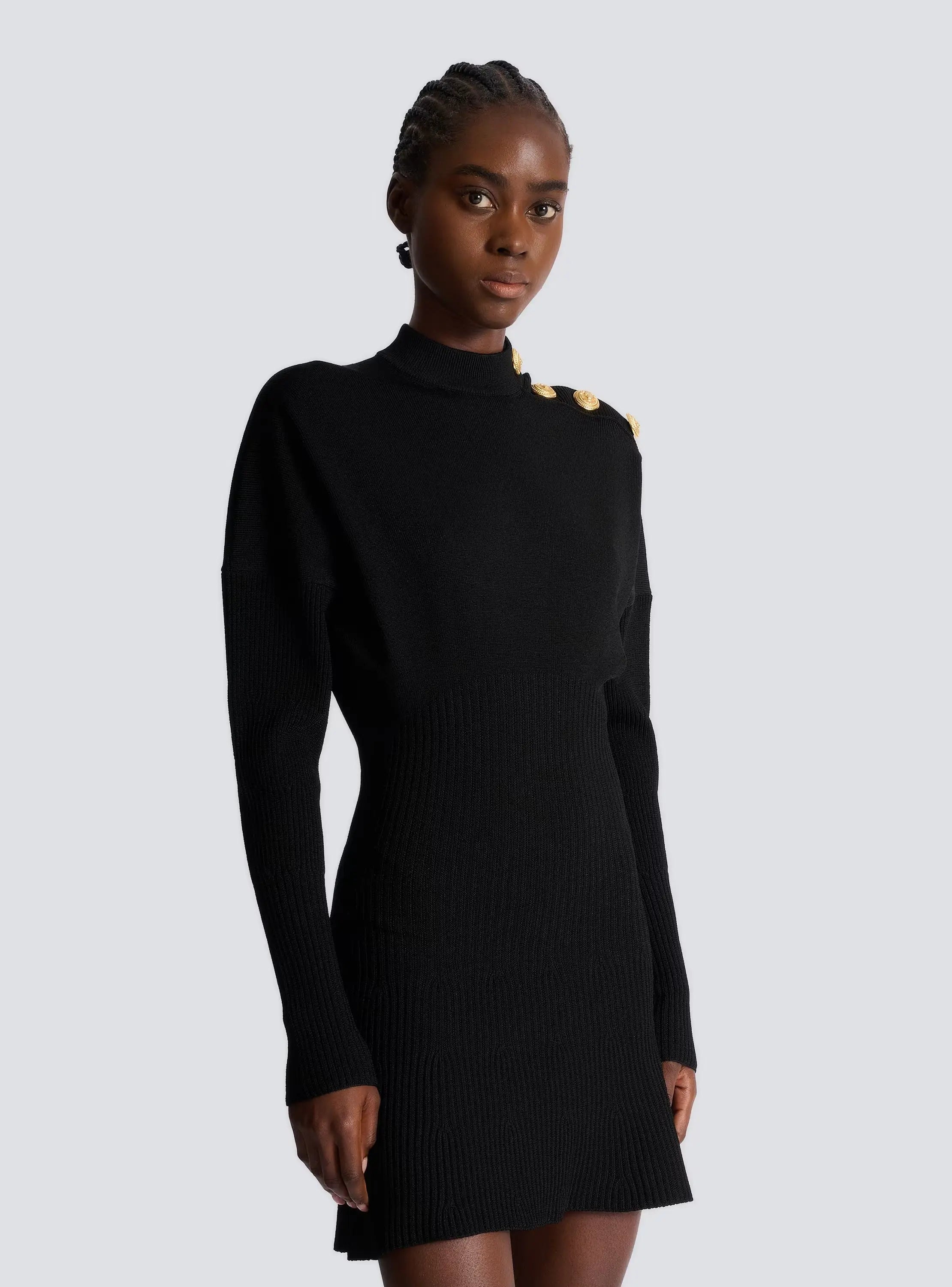 Long Sleeve Knit Mini Dress in Black