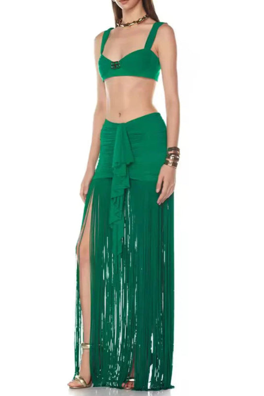 Tyonska Fringe Ruched Two Piece Set